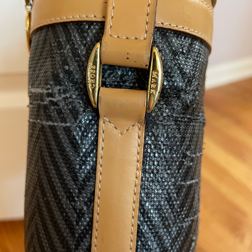 Mark Cross Vintage Box Mini Bucket Crossbody Bag Black Tan Canvas Leather gold - Picture 6 of 16